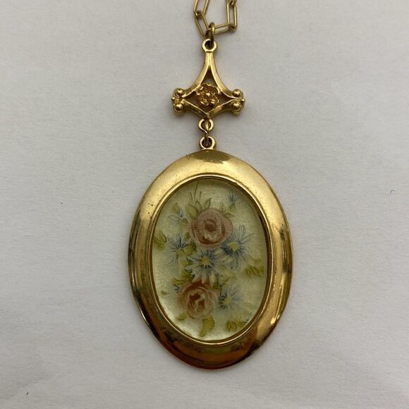 Act II Women's Gold Rose & Flowers Hand Painted Pendant 30" Necklace - Picture 3 of 6